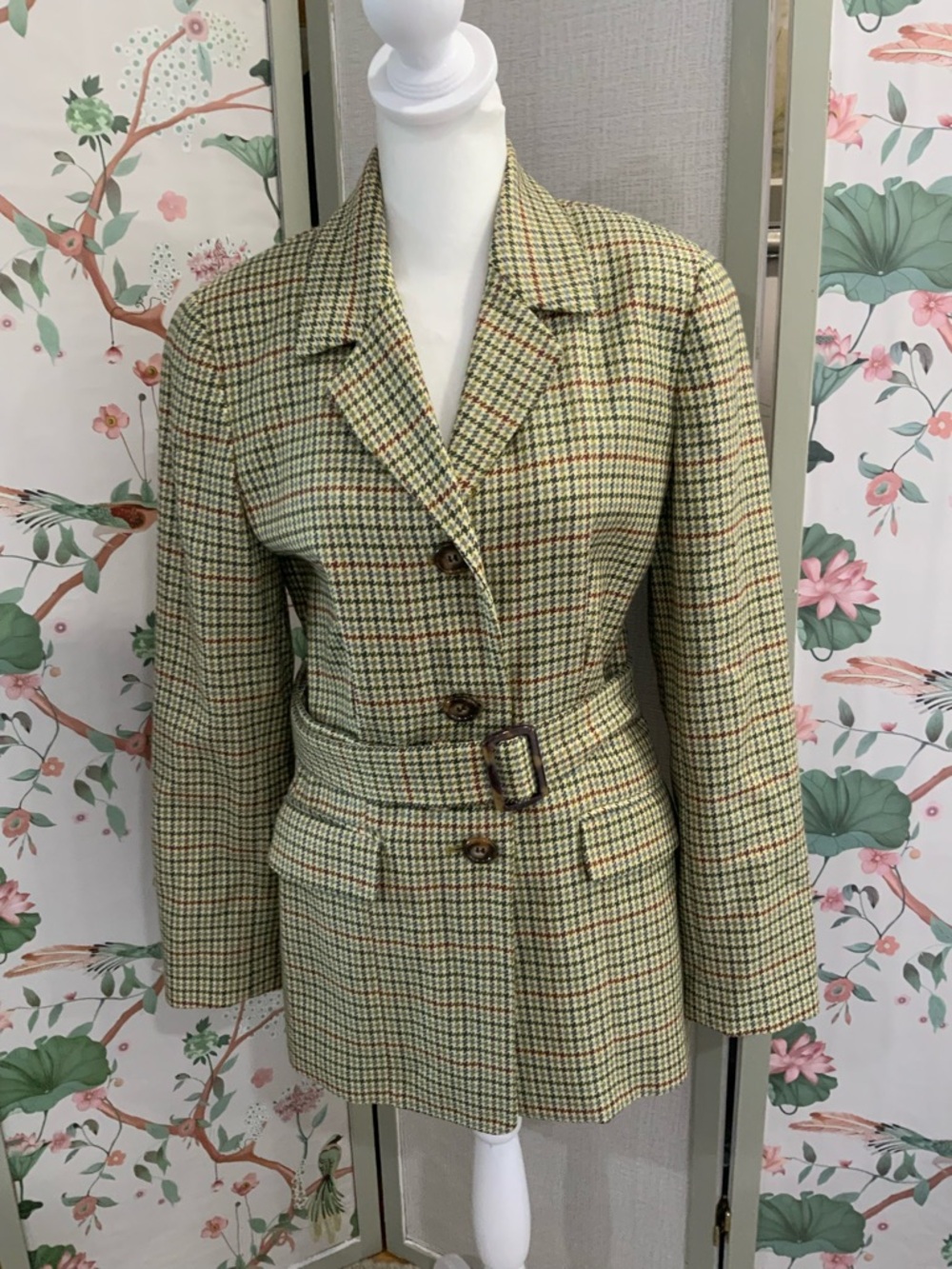 Ann Taylor Green Plaid Belted Blazer Jacket